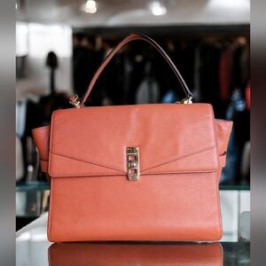 HENRI BENDEL Uptown Tangerine Leather Turn lock Top Handle Flap Satchel/Crossbod